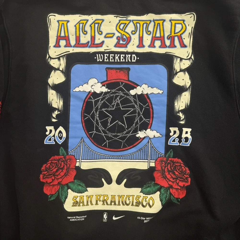 Nike NBA All-Star Weekend 2025 San Francisco Hoodie Black Mens Rose Graphic Sz L